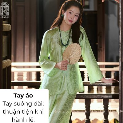 ảnh mô tả chi tiết pháp phục an nhã xanh