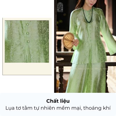 ảnh mô tả chi tiết pháp phục an nhã xanh