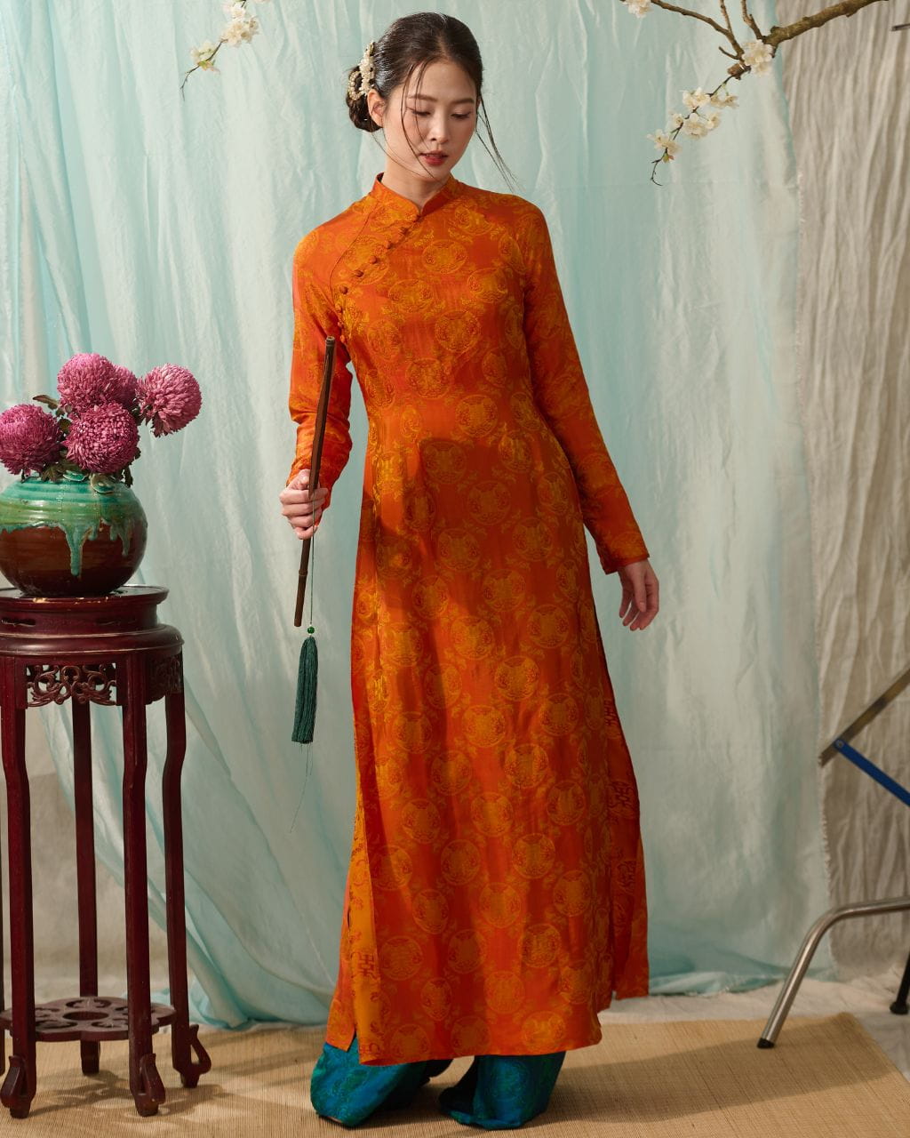 Áo Dài Châu Ngọc Cam Lụa Tơ Tằm Nha Xá Cao Cấp | Nhà Lụa