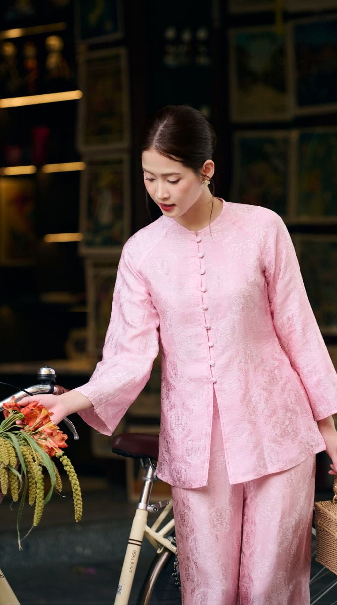 Pháp Phục Bảo Liên Màu Hồng Phấn Lụa Tơ Tằm Nha Xá Cao Cấp | Nhà Lụa
