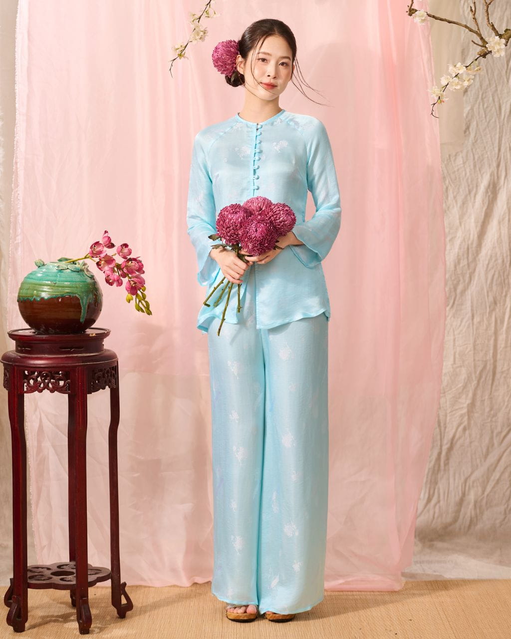 Pháp Phục Diệu An Màu Xanh Lụa Tơ Tằm Nha Xá Cao Cấp | Nhà Lụa
