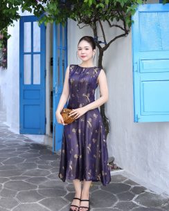 váy lụa thư ngọc màu tím than