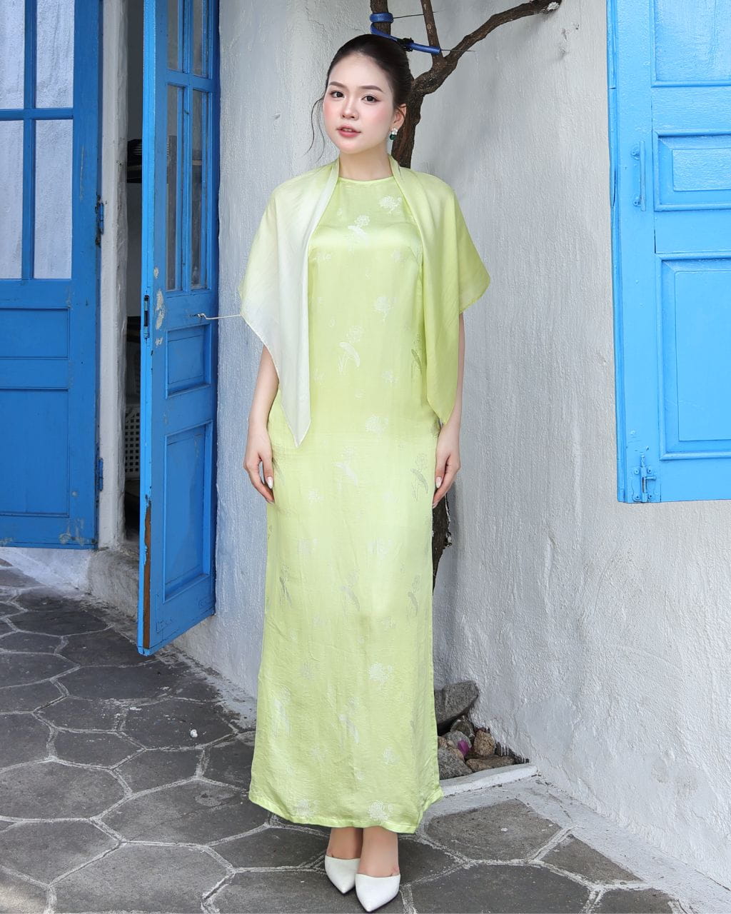 Váy Lụa Uyển Thanh Màu Xanh Cốm Lụa Tơ Tằm Nha Xá Cao Cấp | Nhà Lụa
