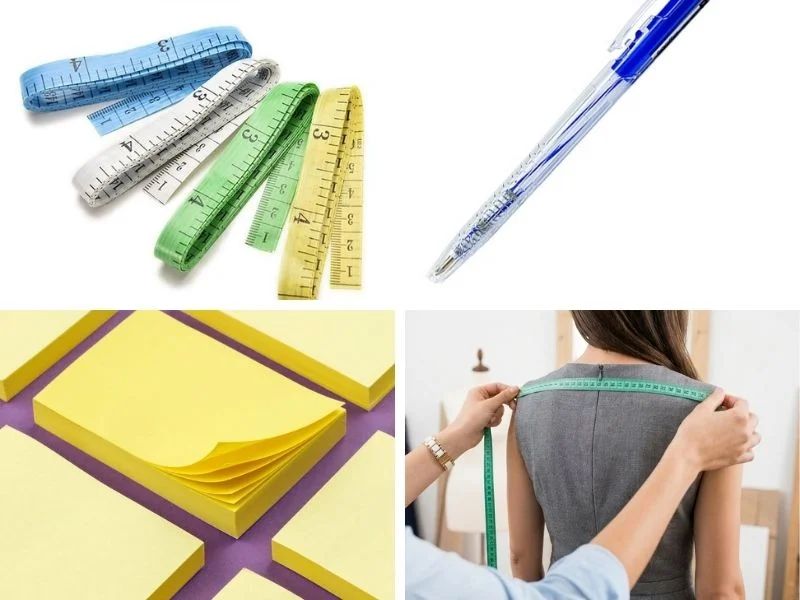 Để đo số đo chính xác tại nhà, chỉ cần chuẩn bị thước dây mềm, bút, giấy ghi chú và nhờ một người hỗ trợ, đứng thẳng tự nhiên rồi đo và ghi lại từng số đo một cách cẩn thận. (1)