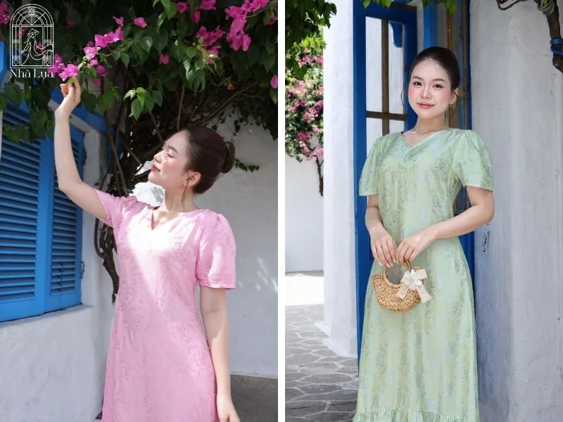 Một số mẫu áo dài Nhà Lụa được thiết kế riêng cho chị em có vóc dáng đầy đặn, khéo léo chọn chất liệu, họa tiết và form dáng để tôn dáng, che khuyết điểm và vẫn toát lên vẻ sang trọng, tự tin.
