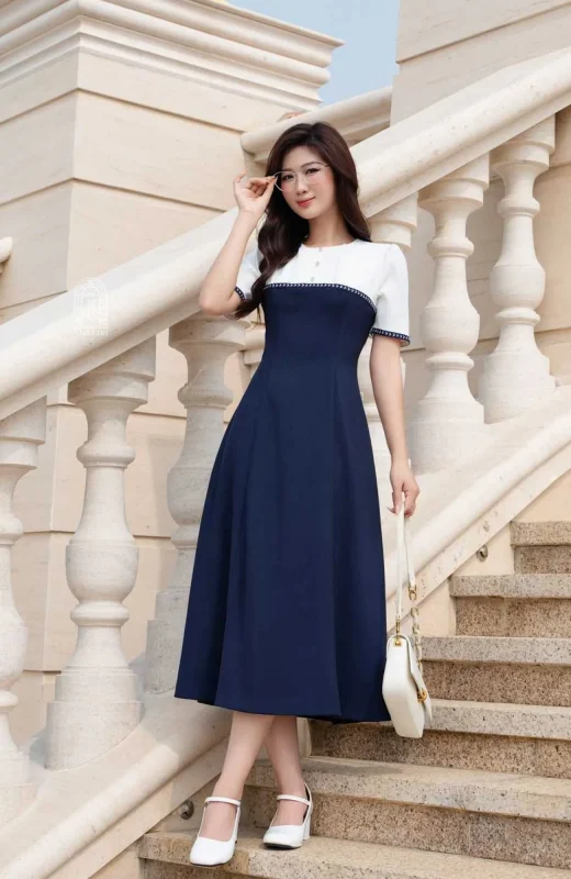 Phom váy xòe mềm từ trên xuống giúp người mặc trông nhẹ nhàng, thướt tha và tinh tế hơn khi diện đầm maxi chữ A