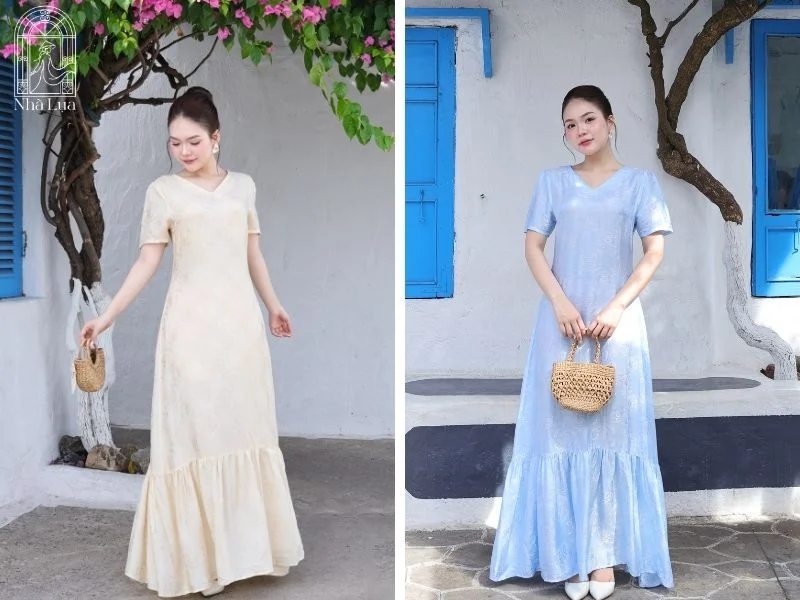 Nhà Lụa nhận đặt may áo dài riêng theo số đo ngực, eo, hông, kiểm hàng trước khi thanh toán và hỗ trợ đổi size linh hoạt nếu