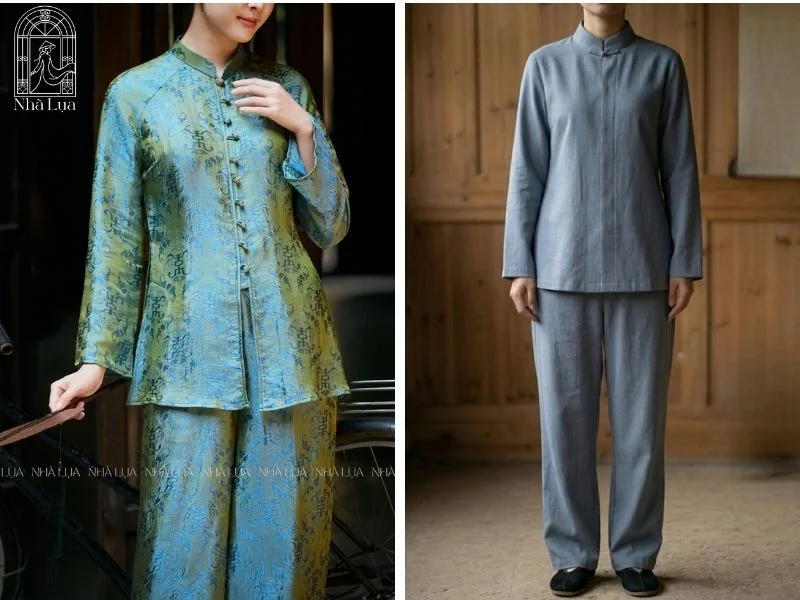 Pháp phục lụa tơ tằm thoáng mát, kháng khuẩn và suông rủ tự nhiên hơn so với đồ lam công nghiệp bí bách, dễ tích điện