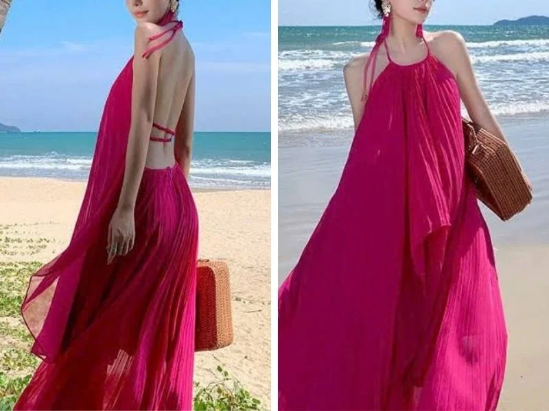 Thiết kế cổ yếm giúp tôn bờ vai, tạo điểm nhấn nữ tính và khiến tổng thể trông cân đối, cuốn hút hơn