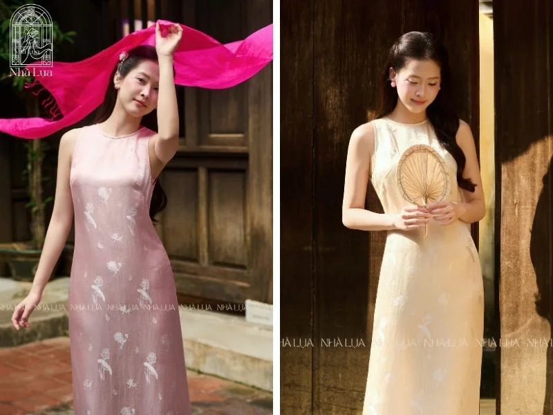 Váy sát nách cổ thuyền mang lại vẻ hiện đại, giúp phần vai trông cân đối và tổng thể thanh thoát hơn