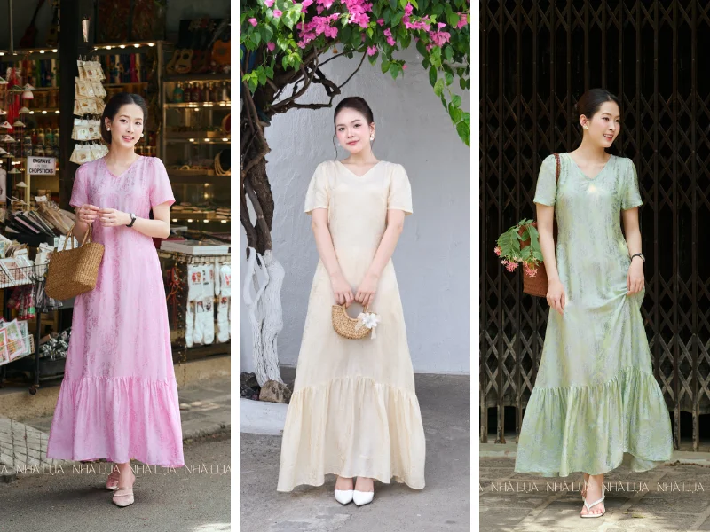 Những mẫu váy lụa từ Nhà Lụa mang đến vẻ đẹp đa năng, dễ dàng biến hóa từ phong cách đi biển phóng khoáng đến tiệc tối sang t