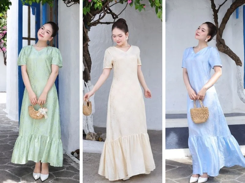 Váy dáng chữ A giúp che bụng, hông và đùi nhẹ nhàng, mang lại vẻ cân đối, dễ mặc cho nhiều vóc dáng