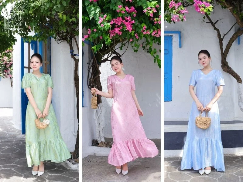 Váy maxi lụa có tính ứng dụng cao, dễ biến hóa từ phong cách đi biển phóng khoáng đến công sở thanh lịch và tiệc tối sang trọ