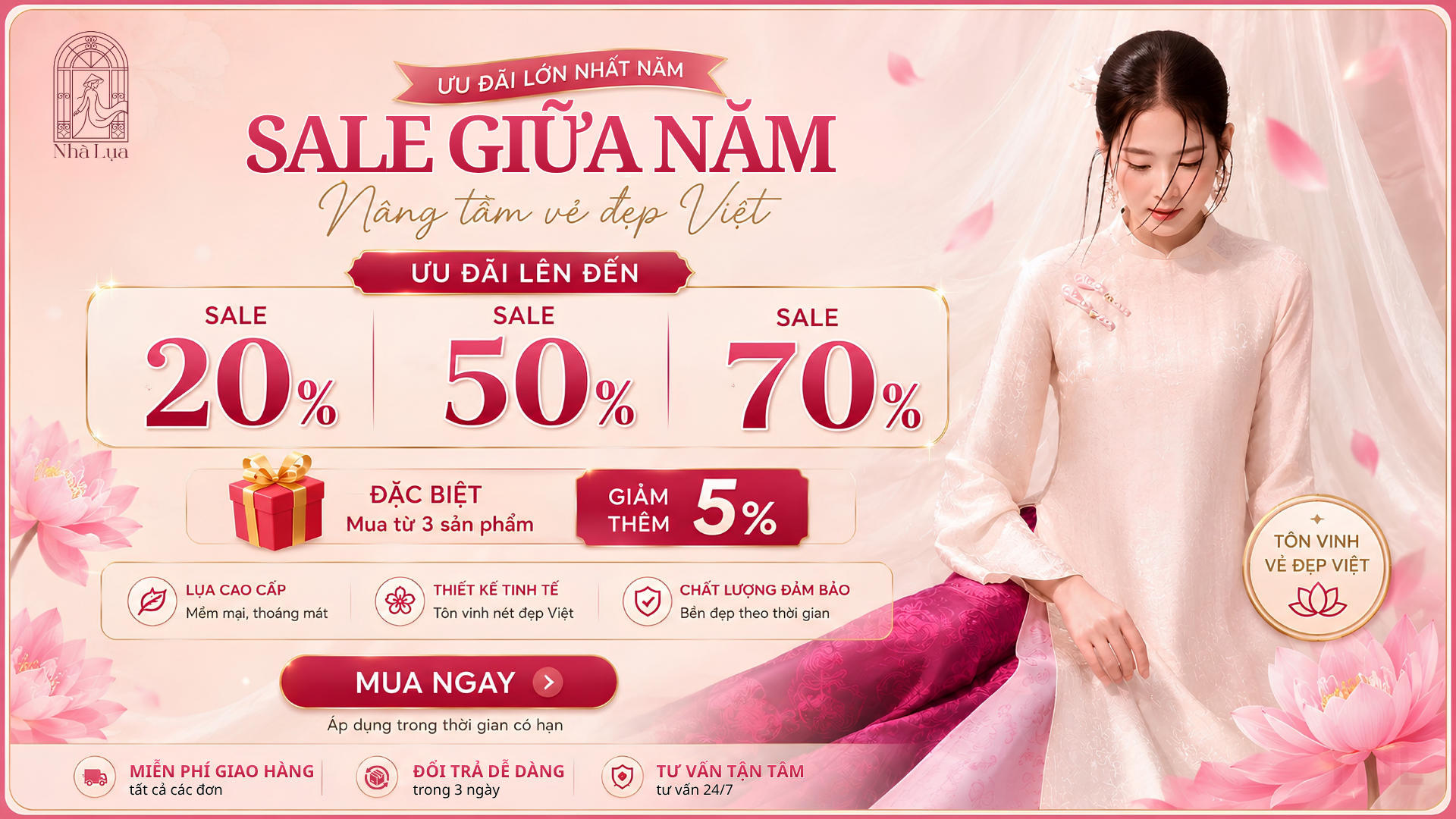sale giữa năm lụa tơ tằm cao cấp nhà lụa