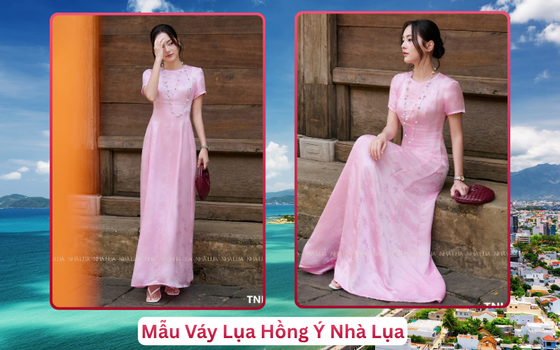 Mẫu Váy Lụa Hồng Ý Nhà Lụa