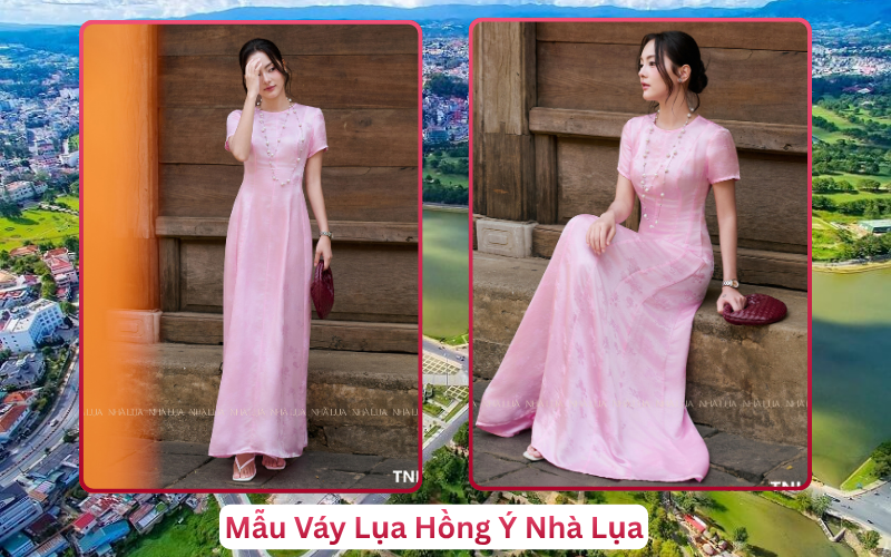 Mẫu Váy Lụa Hồng Ý Nhà Lụa