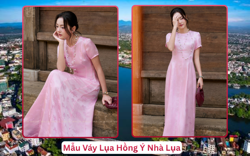 Mẫu Váy Lụa Hồng Ý Nhà Lụa Huế