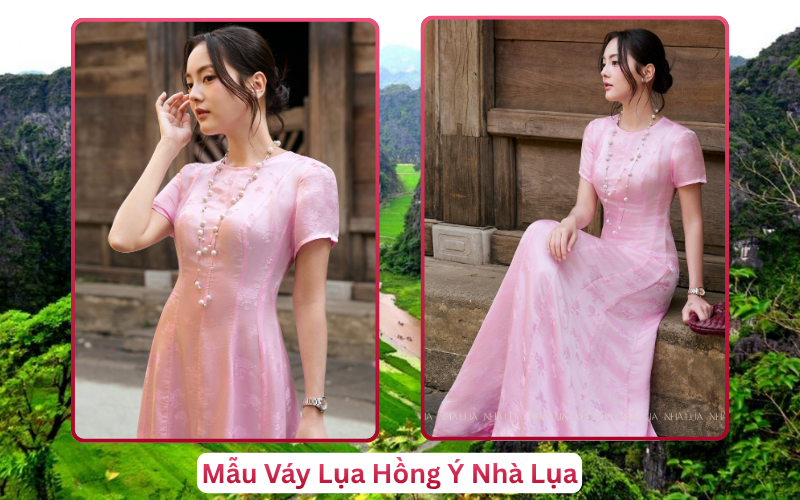 Mẫu Váy Lụa Hồng Ý Nhà Lụa Ninh Bình