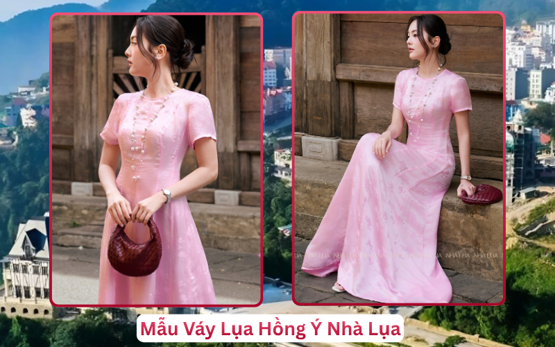 Mẫu Váy Lụa Hồng Ý Nhà Lụa Tam Đảo