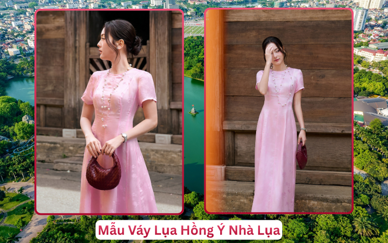 Mẫu Váy Lụa Hồng Ý Nhà Lụa Vinh