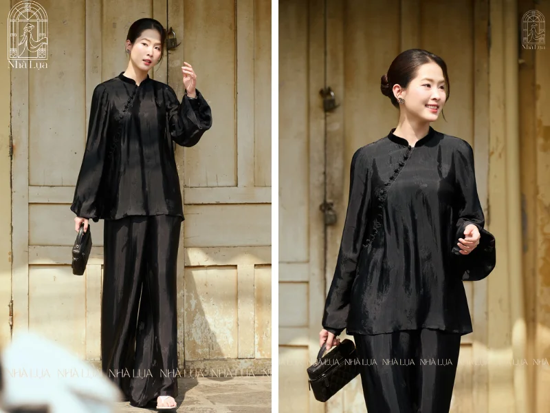 Set bộ lụa Huyền Chi áo và quần ống rộng với màu sắc tươi tắn là lựa chọn thoải mái nhưng vẫn thời trang để dạo chợ đêm Sơn Trà hay phố đi bộ Đà Nẵng.