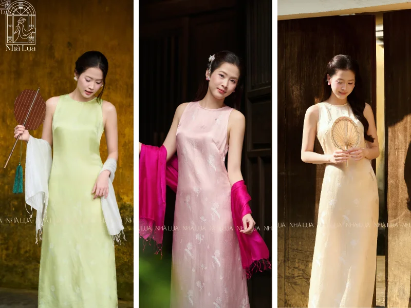 Váy lụa Uyển Thanh pastel không tay dáng suông là lựa chọn nhẹ nhàng thoải mái lý tưởng cho buổi sáng dạo biển Mỹ Khê đón bình minh.