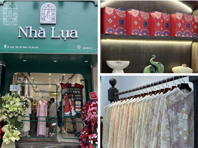 Ghé showroom Nhà Lụa 65 Kim Mã, bạn được chạm lụa tơ tằm thật, quàng thử đánh giá độ rũ, ngắm màu dưới ánh sáng tự nhiên.