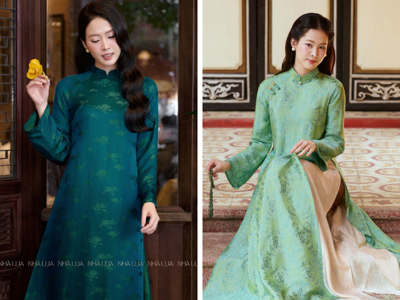 Áo dài suông xanh nhạt Nhà Lụa thoải mái, thanh lịch, che khéo vòng 2, phù hợp nhiều vóc dáng. Lụa Nha Xá mềm mại, thoáng mát
