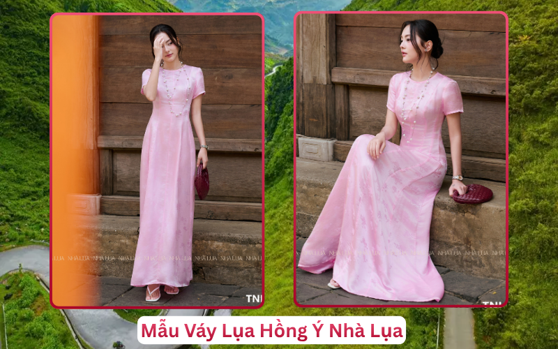 Mẫu Váy Lụa Hồng Ý Nhà Lụa Hà Giang