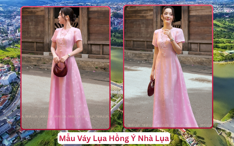 Mẫu Váy Lụa Hồng Ý Nhà Lụa Lâm Đồng