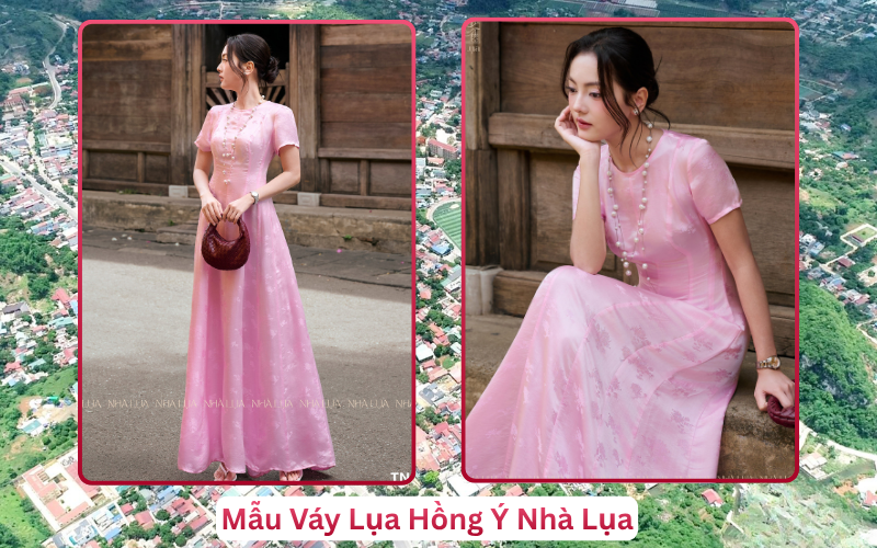 Mẫu Váy Lụa Hồng Ý Nhà Lụa Mộc Châu