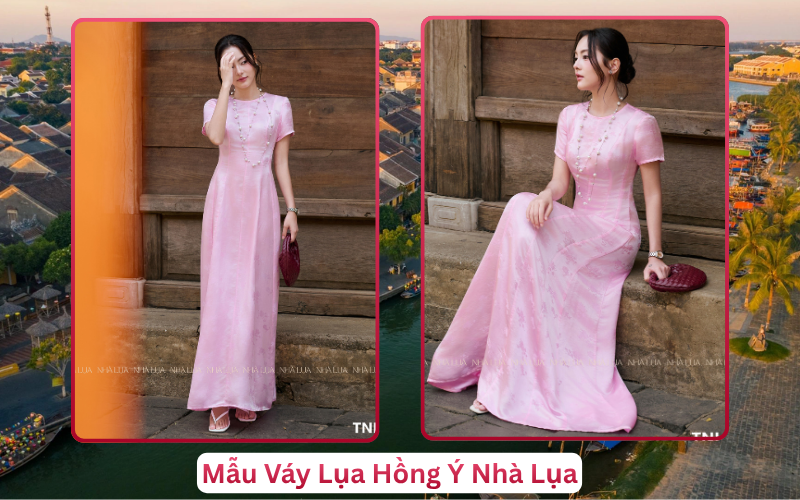 Mẫu Váy Lụa Hồng Ý Nhà Lụa