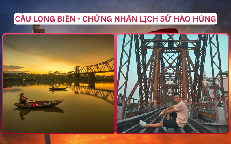 Nhịp cầu sắt Long Biên hoài cổ là bối cảnh lý tưởng để chụp áo dài 2/9 đẹp. Tà áo đỏ tung bay nổi bật trên nền thép trầm tạo nên thước phim đầy tự hào