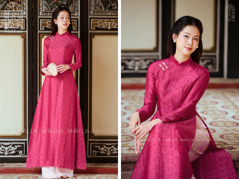 Áo dài đỏ 2/9 ôm sát tôn vinh đường cong quyến rũ mà vẫn thoải mái. Chất lụa tơ tằm kiêu sa, quyền lực giúp quý cô thu hút mọi ánh nhìn tại tiệc tối