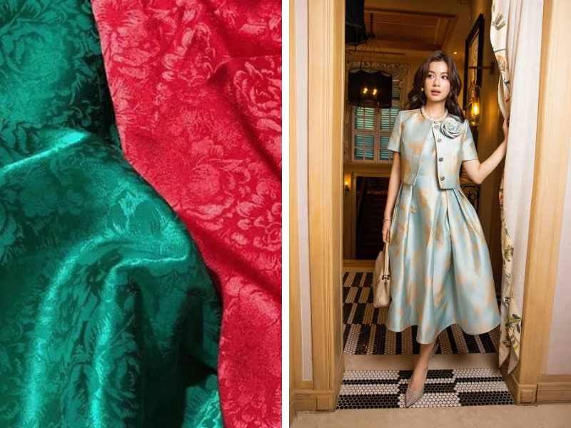 Gấm trang trọng, uy nghiêm, ít nhăn nhưng dày cứng, dễ bí khi mặc lâu. Cân nhắc áo dài lụa hay gấm, giá áo dài lụa tơ tằm minh bạch và thoải mái hơn trong khí hậu nóng ẩm