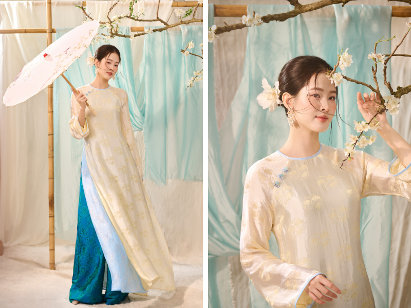 Áo dài suông mang đến sự thoải mái mà vẫn giữ nét duyên dáng truyền thống, phù hợp dạo phố và chụp ảnh lễ 2/9. Sắc trắng càng tôn vẻ thanh thoát