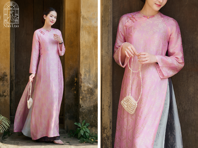 Áo dài 4 tà Nhà Lụa mang dáng xưa cung đình với hai lớp lụa tơ tằm bồng bềnh, là món quà cổ phong trang nhã giúp phái đẹp luôn tỏa sáng duyên dáng và đài các