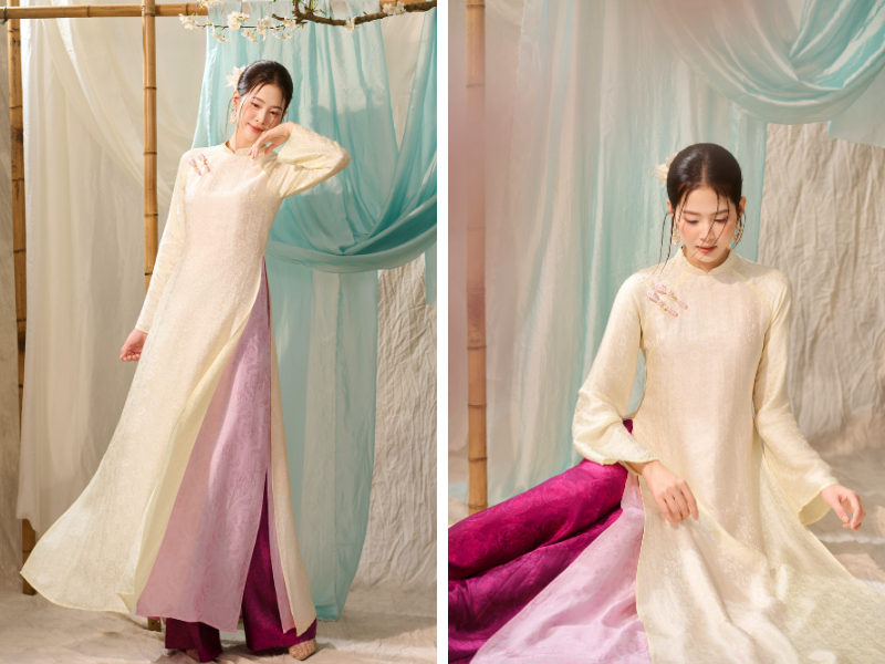 Áo dài 4 tà tạo độ bay bổng, thướt tha và nổi bật khi di chuyển, đặc biệt phù hợp chụp ảnh lễ 2/9 ngoài trời