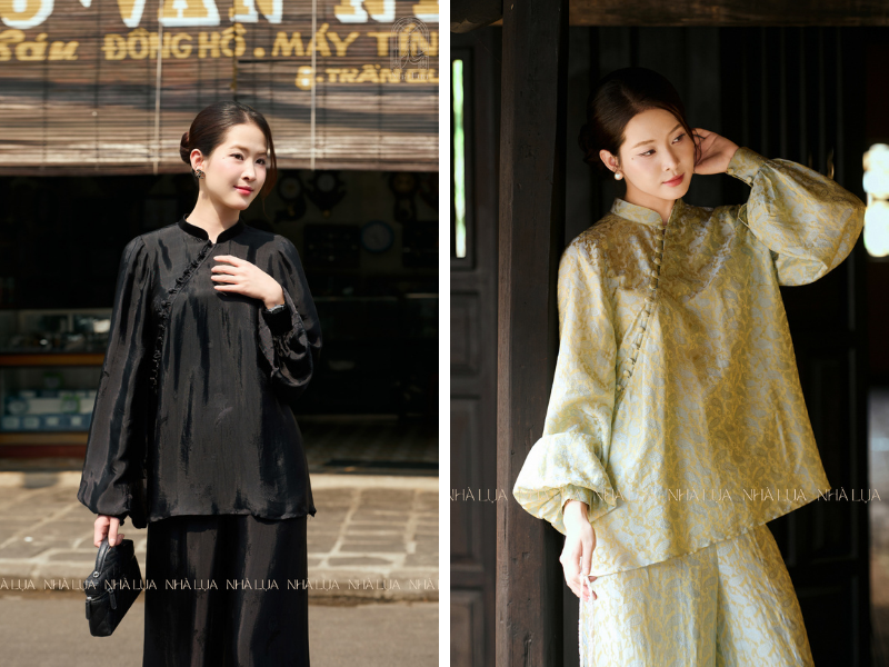 Set bộ lụa tơ tằm hiện đại mang đến diện mạo thanh lịch. Thiết kế đồng điệu giúp phái đẹp luôn thoải mái, thoáng mát suốt ngày dài dạo phố hay công sở