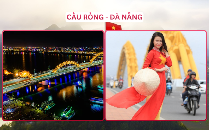 Cầu Rồng Đà Nẵng lộng gió là bối cảnh hiện đại tuyệt đẹp. Diện chiếc váy lụa nhẹ nhàng thả dáng tại đây, khung hình của quý cô sẽ bừng sáng nét kiêu sa