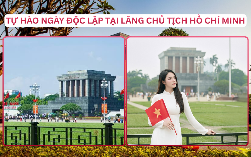 Lăng Bác là địa điểm chụp ảnh đẹp thiêng liêng. Một tà áo dài lụa đỏ rực rỡ sẽ giúp nàng tỏa sáng khi chụp ảnh áo dài lụa tại các di tích lịch sử 2/9