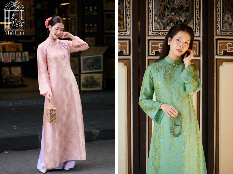 Áo dài truyền thống phom suông từ lụa tơ tằm Nha Xá màu trắng tinh khôi hay pastel dịu nhẹ — tao nhã, tôn dáng, thoải mái hành lễ lâu mà không gò bó