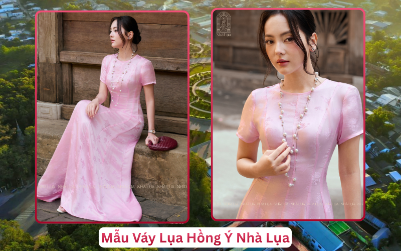Mẫu Váy Lụa Hồng Ý Nhà Lụa Trà Vinh