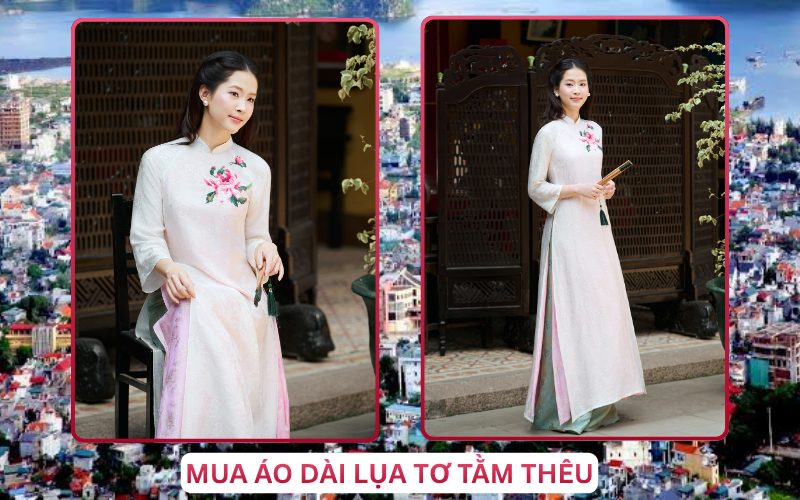Mua Áo Dài Lụa Tơ Tằm Thêu Tại Cẩm Phả