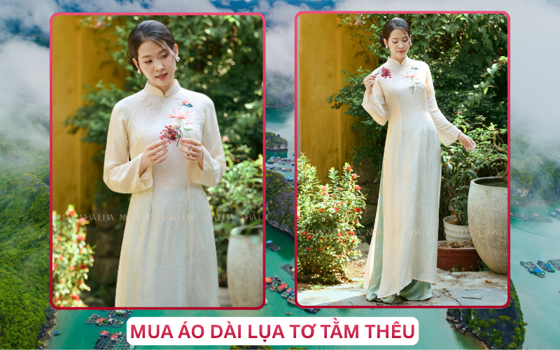 Mua Áo Dài Lụa Tơ Tằm Thêu Tại Hạ Long