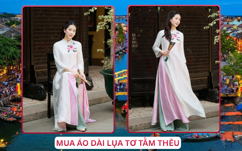 Mua Áo Dài Lụa Tơ Tằm Thêu Tại Hội An