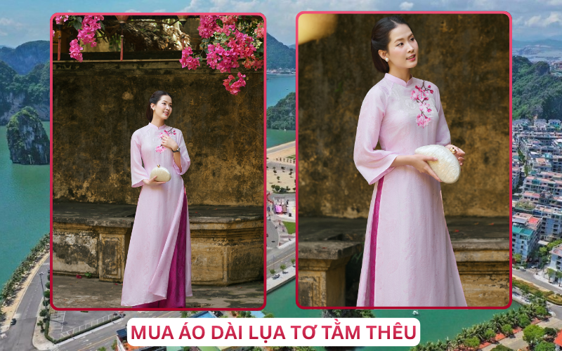 Mua Áo Dài Lụa Tơ Tằm Thêu Tại Quảng Ninh