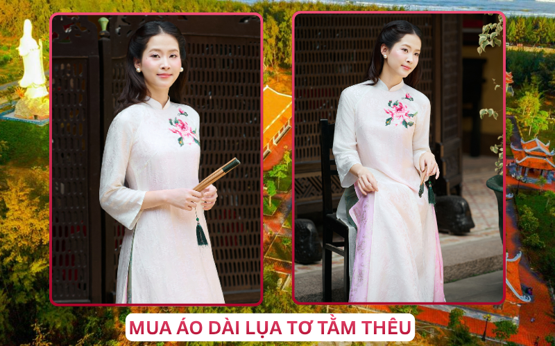 Mua Áo Dài Lụa Tơ Tằm Thêu Tại Trà Vinh