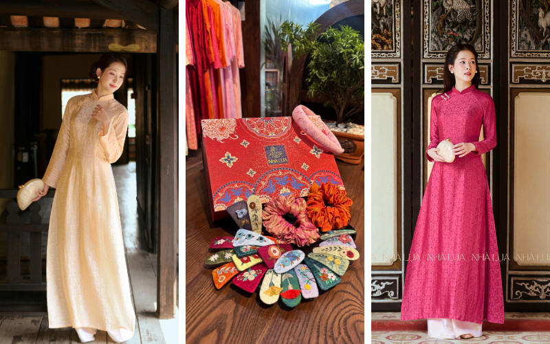 Thiết kế của Nhà Lụa phục vụ phụ nữ cần trang phục thanh lịch đi sự kiện, cô dâu và bà sui muốn sang trọng suốt buổi tiệc, lẫn người tìm quà tặng truyền thống cao cấp cho người