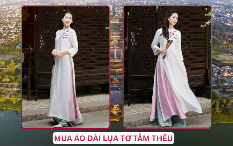 Mua Áo Dài Lụa Tơ Tằm Thêu Tại Huế